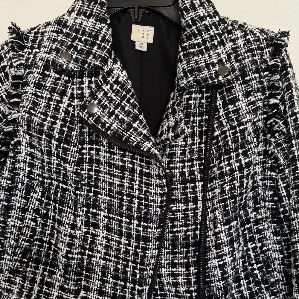 NWT A New Day Black and White Tweed Moto Jacket - Picture 2 of 11